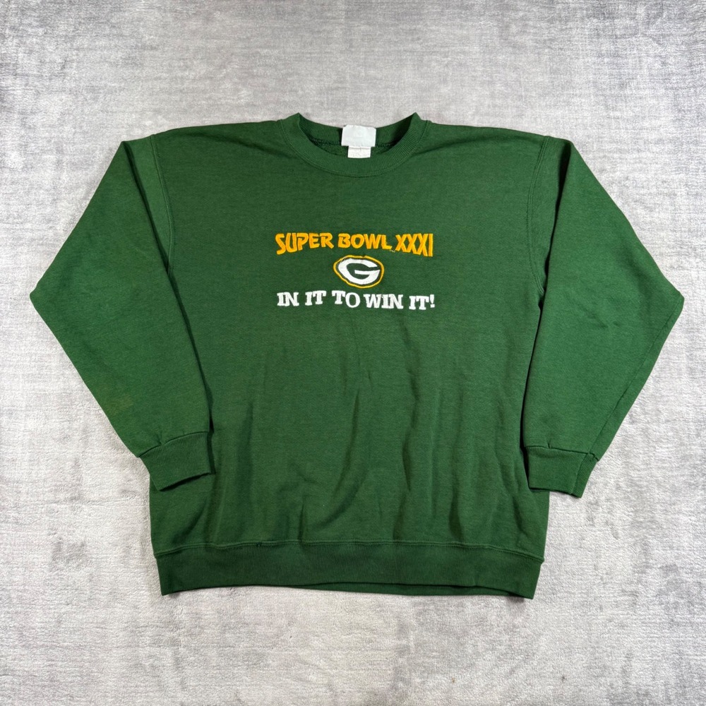 Green Bay Packers Sweatshirt Mens Large Green Vtg Super Bowl XXXI Lee Sports